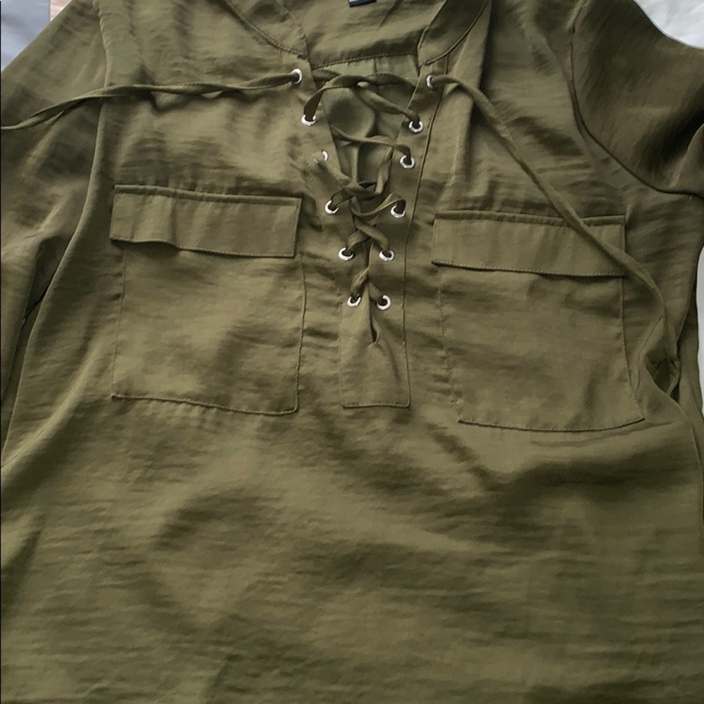 Chiffon army green tie up shirt